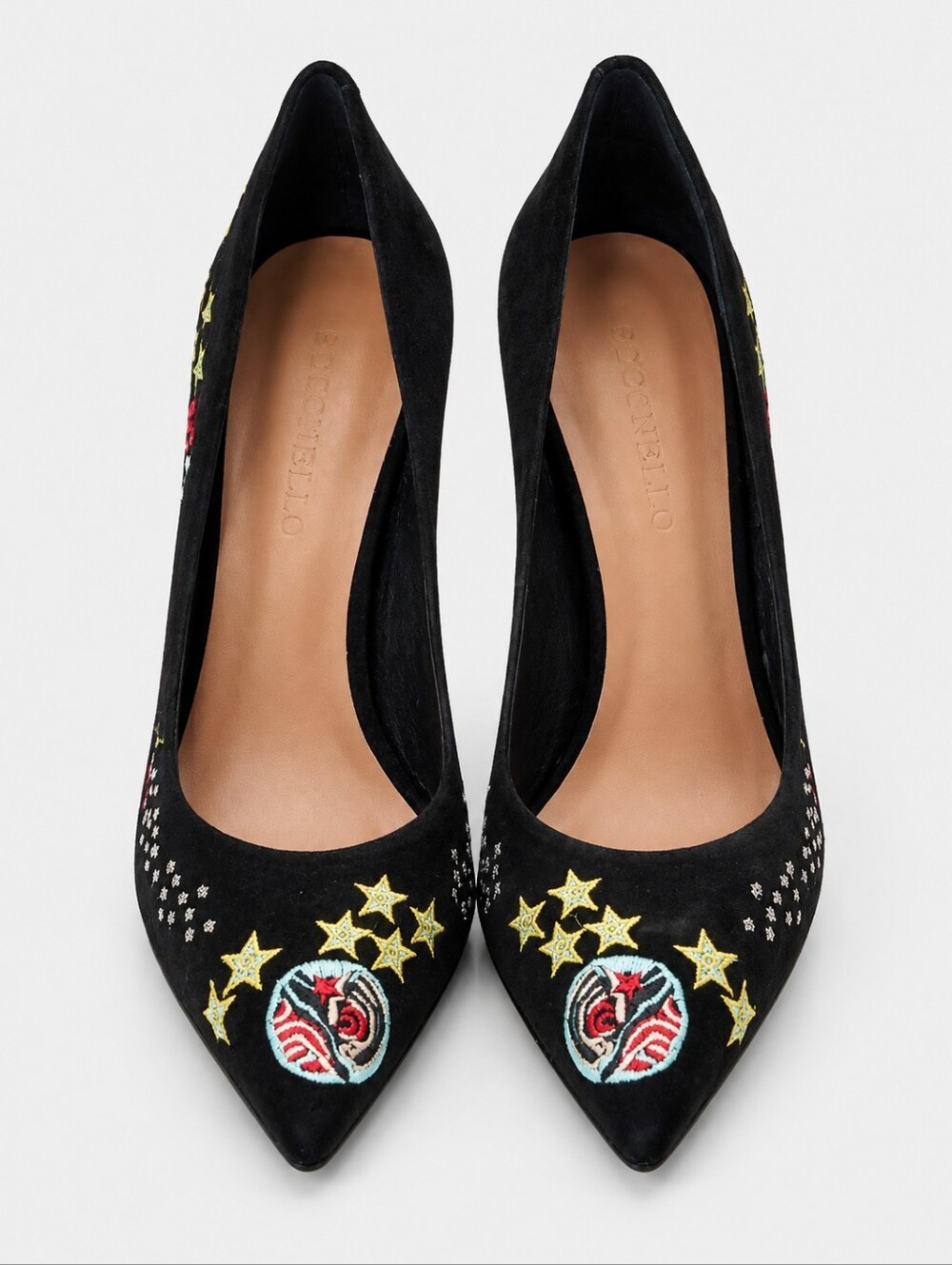 Cecconello Black Embroidered Block Heel Pumps Size 10 US / 41 EU NIB